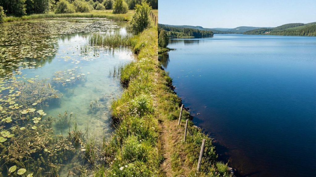 Différence entre un lac et un étang, illustrant la profondeur et la stratification thermique