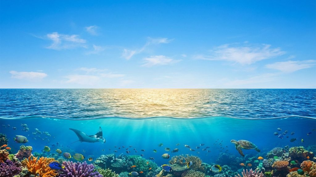 Vue aérienne de l'océan mondial illustrant ses vastes étendues d'eau salée interconnectées
